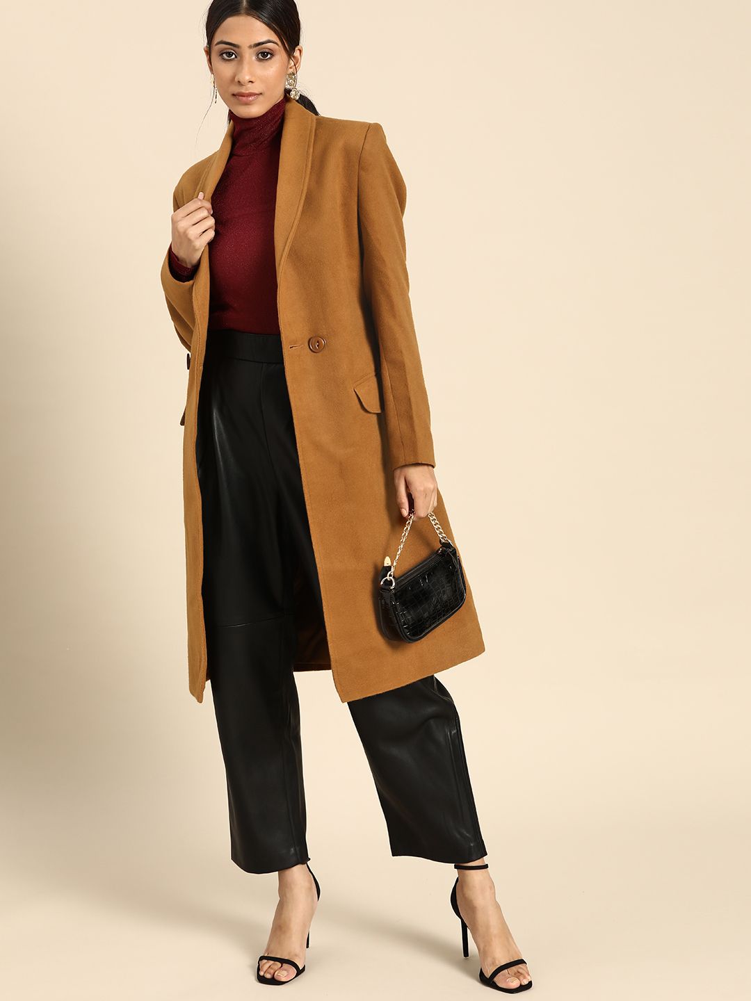 all about you Women Brown Solid Regular Fit Overcoat