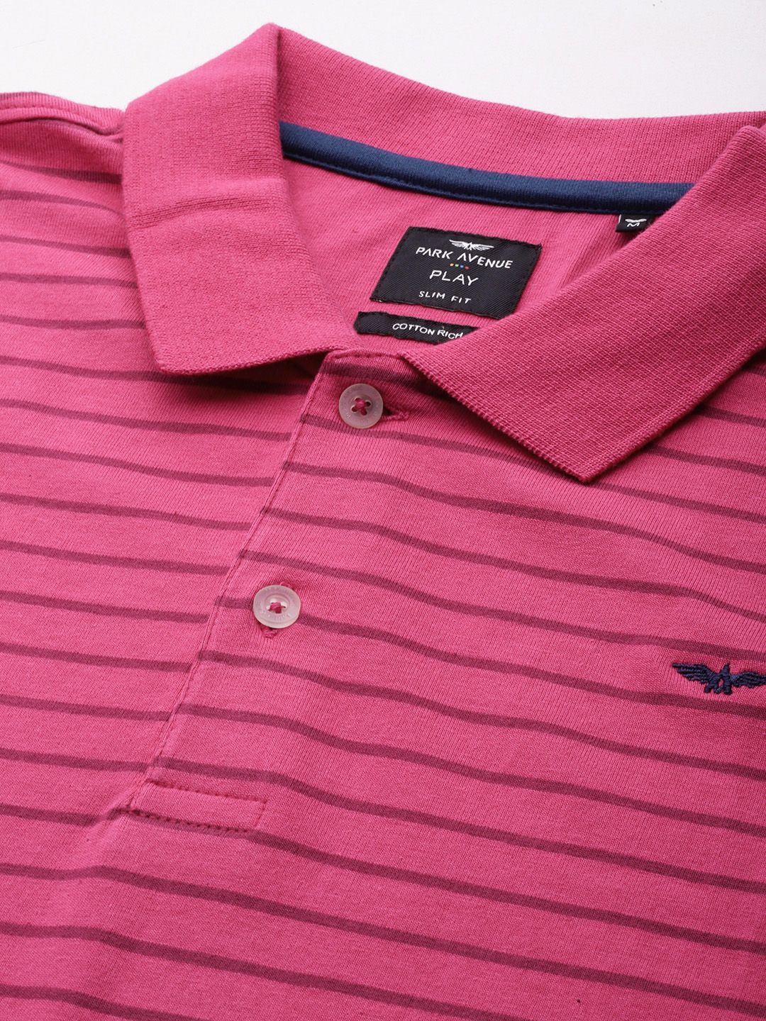 Park Avenue Men Striped Polo Collar Slim Fit T-shirt