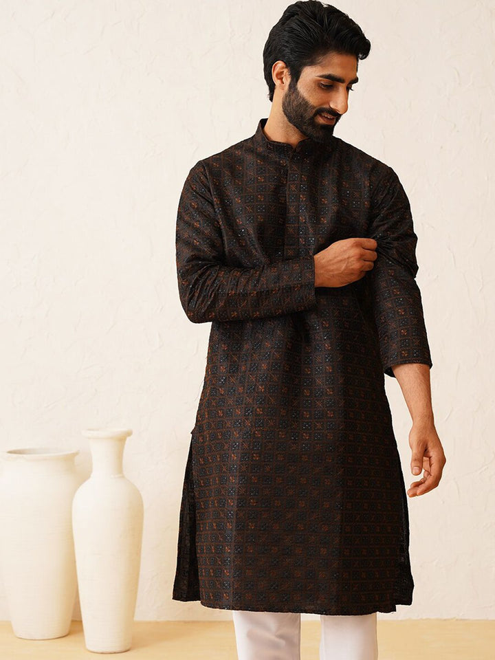 SOJANYA LUXE Ethnic Motifs Embroidered Sequinned Cotton Silk Kurta with Pyjamas
