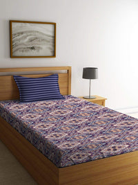 MYTRIDENT Modern Indigo Urban Comfort Flat 144TC Single Cotton 1 Bedsheet & 1 Pillow Cover