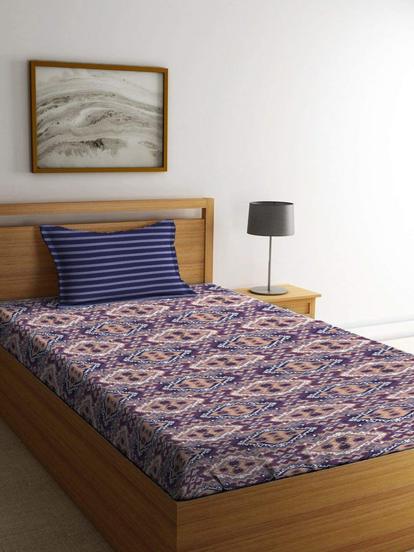 MYTRIDENT Modern Indigo Urban Comfort Flat 144TC Single Cotton 1 Bedsheet & 1 Pillow Cover