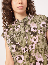 DressBerry Cozy Couture Printed Band Collar Shirt Style Top