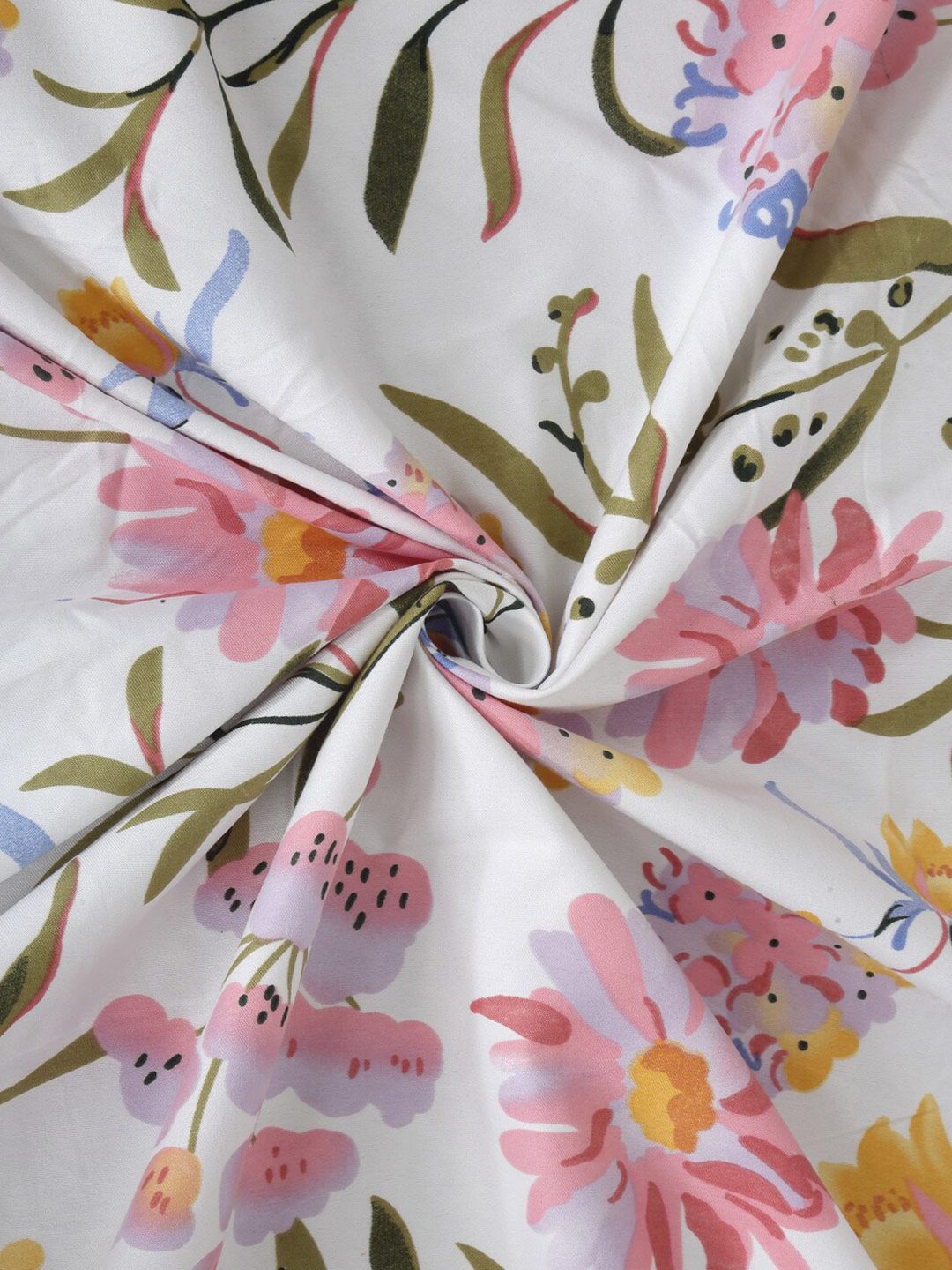 KLOTTHE White Floral 300 TC Cadar Tempat Tidur Super King Halus dengan 2 Sarung Bantal-270X270 cm