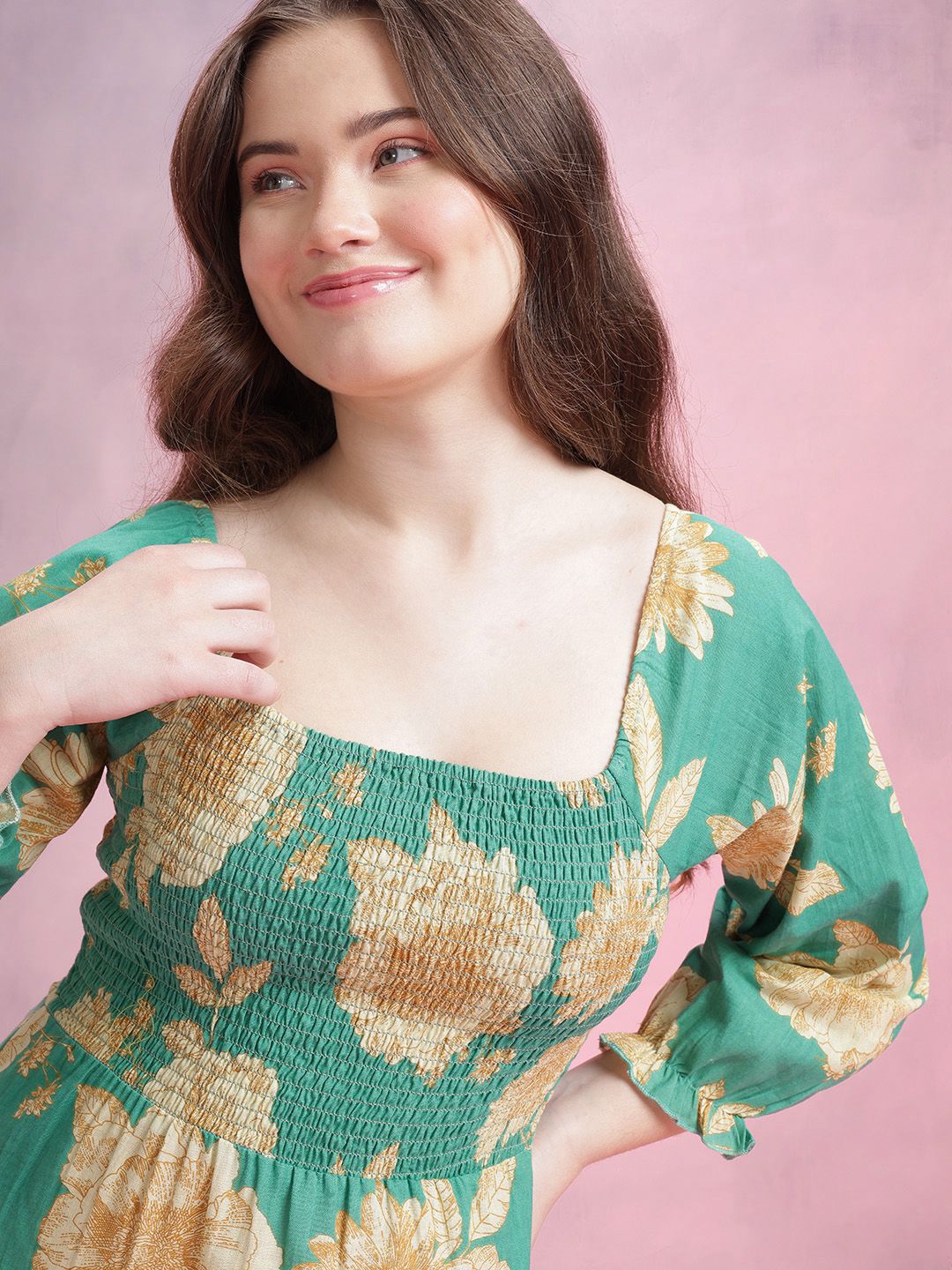 DressBerry Floral Print Puff Sleeve Fit & Flare Dress