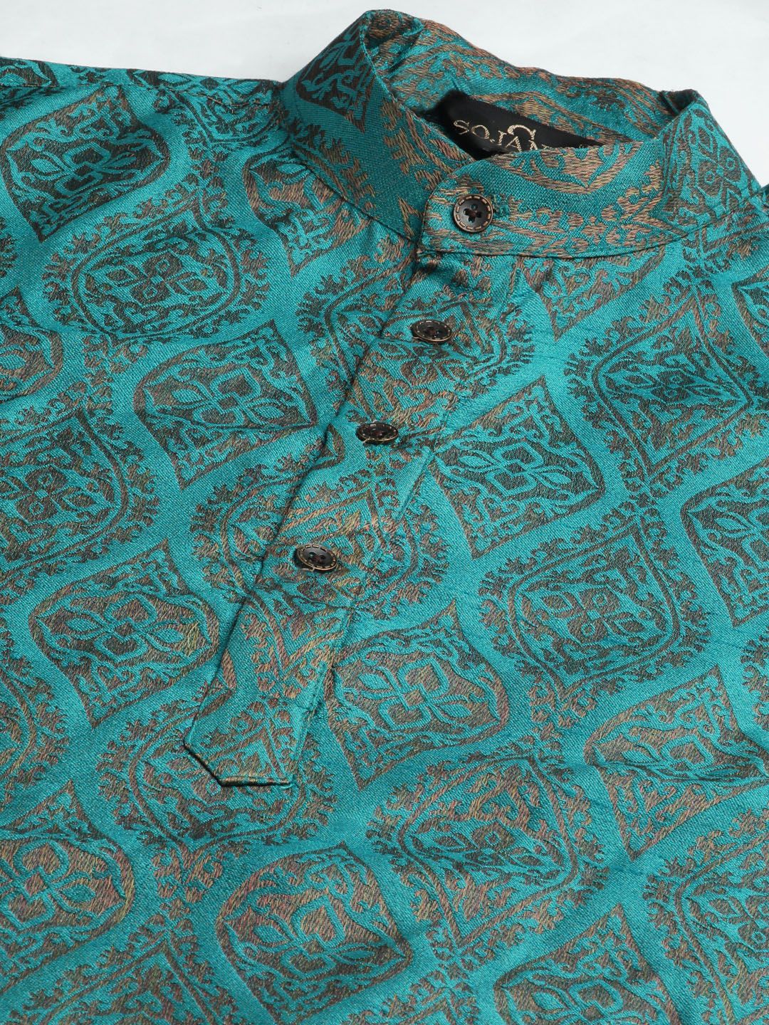 SOJANYA Men Teal Blue & Orange Ethnic Motifs Kurta  with Churidar & Nehru Jacket