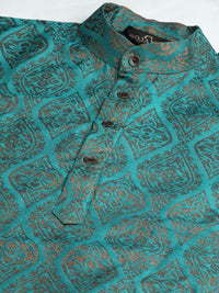 SOJANYA Men Teal Blue & Orange Ethnic Motifs Kurta  with Churidar & Nehru Jacket