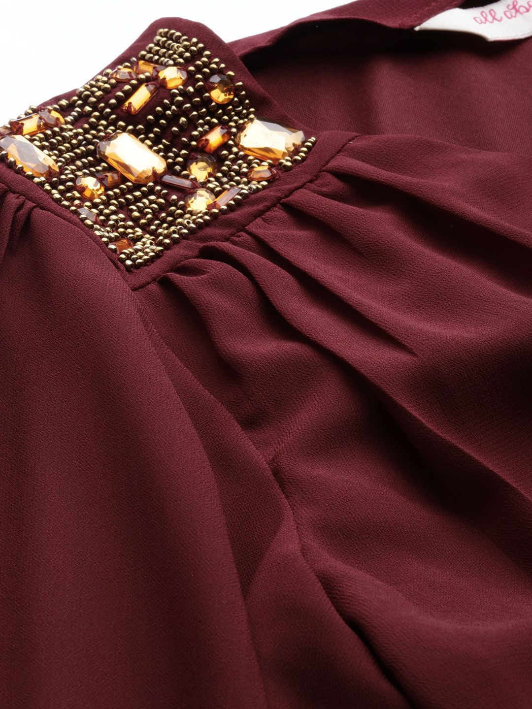all about you Women Maroon Studded Regular Top
