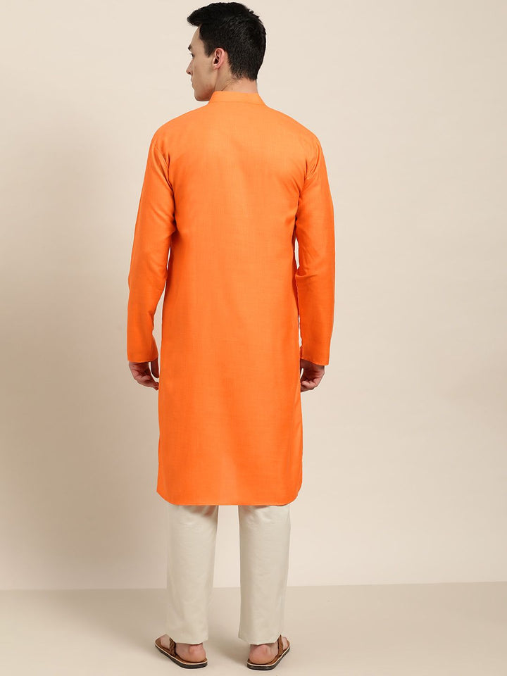 SOJANYA Men Orange Solid Straight Kurta