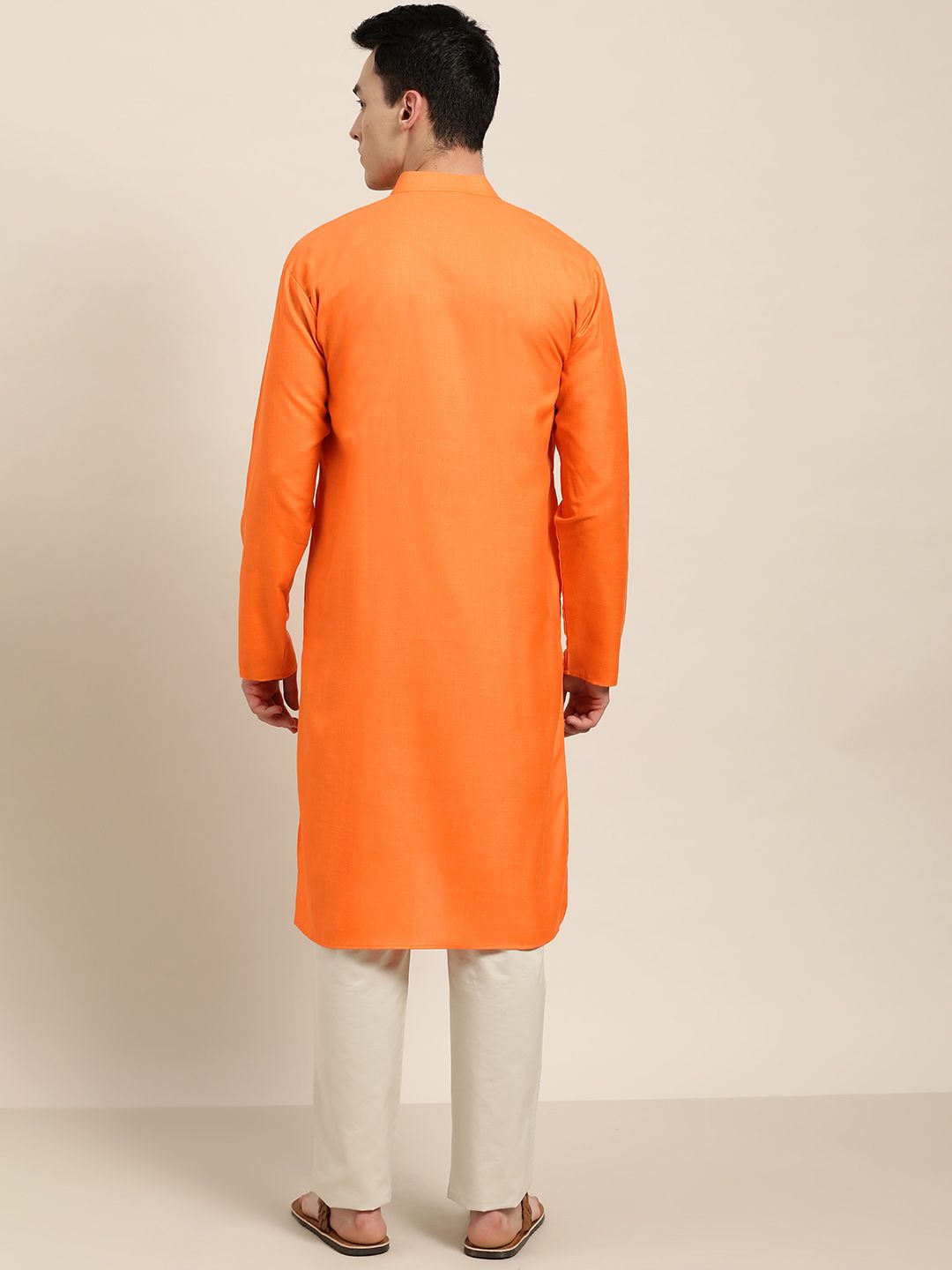 SOJANYA Men Orange Solid Straight Kurta