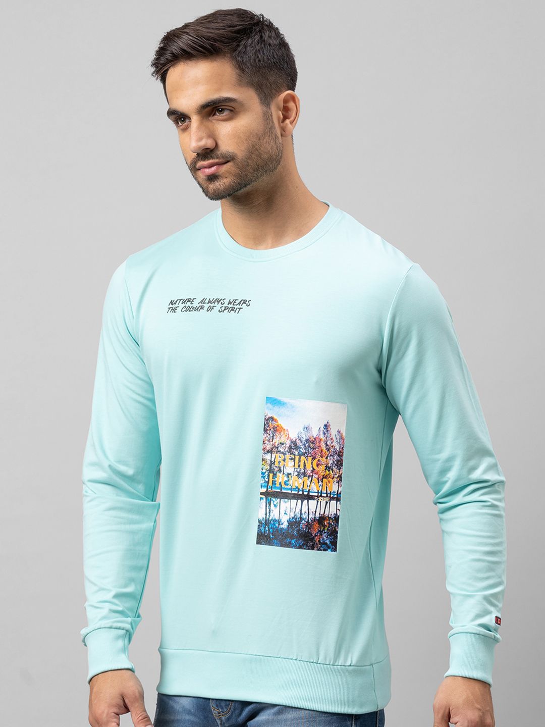 Being Human Men Sea Green Printed Sweatshirt