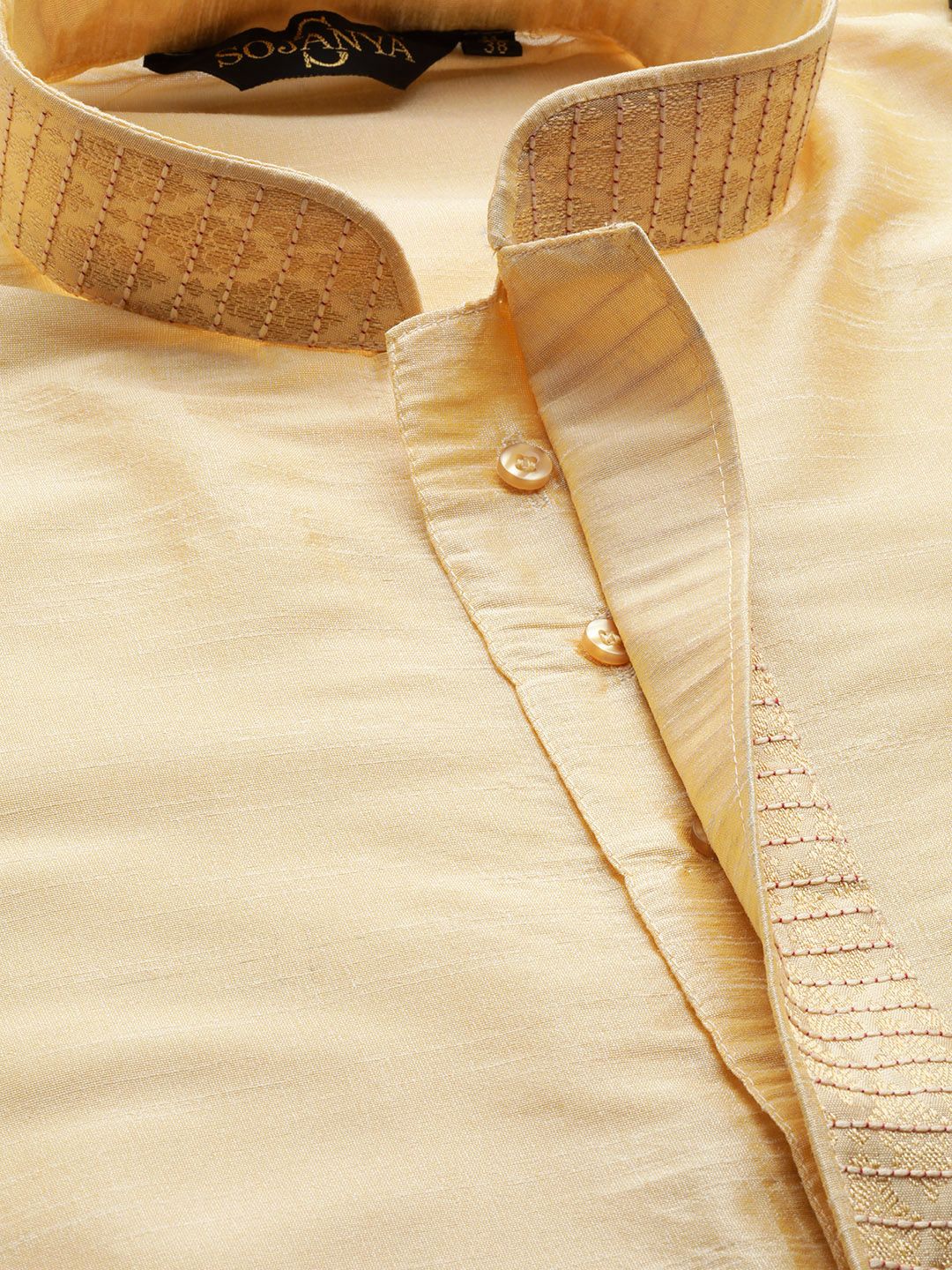 SOJANYA Men Beige Solid Straight Kurta