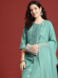 Anouk Ethnic Motifs Foil Printed Regular Sequinned Kurta with Trousers & Dupatta