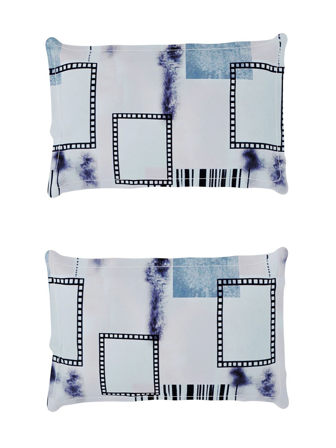 Story@home Blue & Grey Geometric 180 TC Flat Queen Bedsheet with 2 Pillow Covers