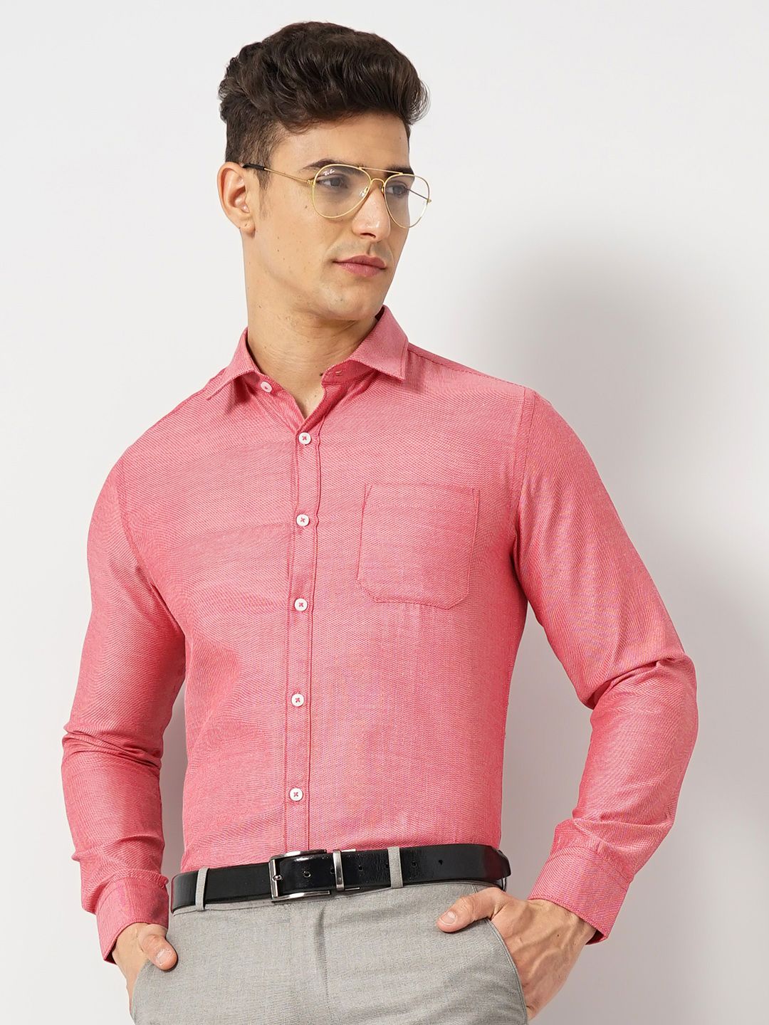 The Indian Garage Co. X Luxe Slim Fit Textured Self Design Cotton Formal Shirt