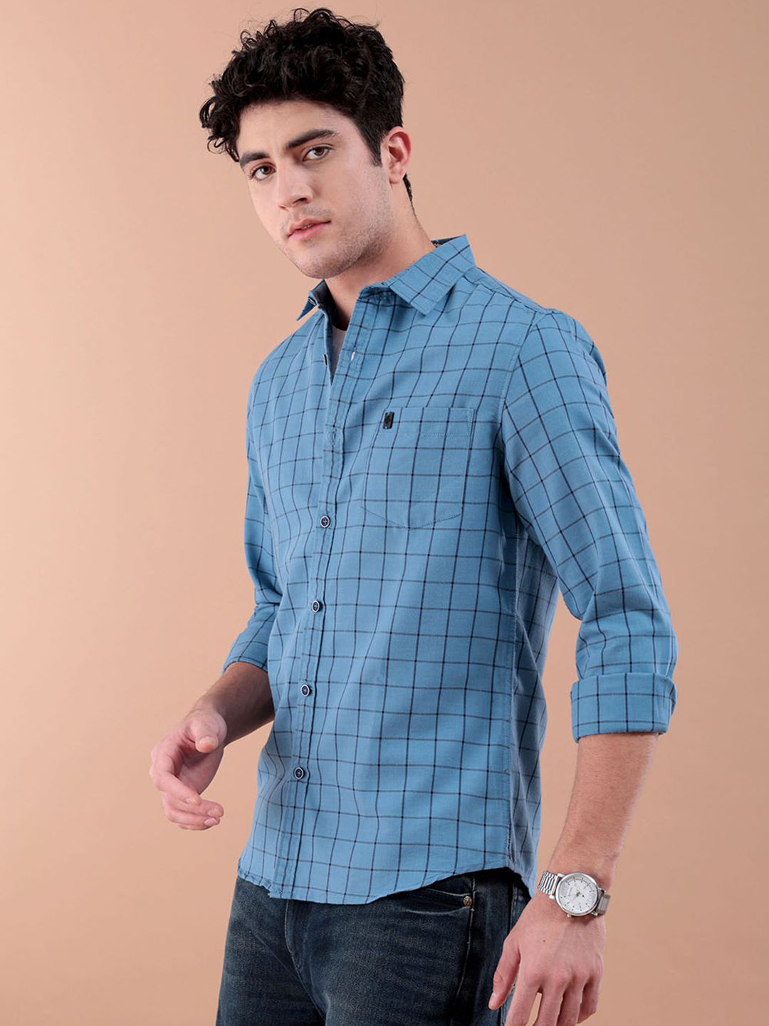 The Indian Garage Co Checked Pure Cotton Casual T-Shirt