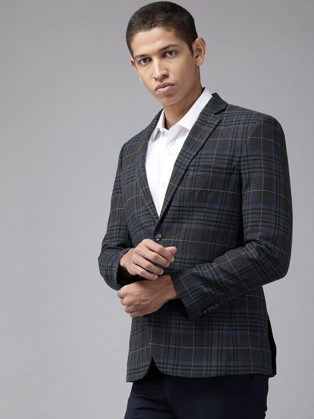 Park Avenue Slim Fit Checked Single-Breasted Blazers