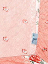 KLOTTHE Pink & Grey Floral Printed 300TC Fitted Single Bedsheet & Pillow Cover