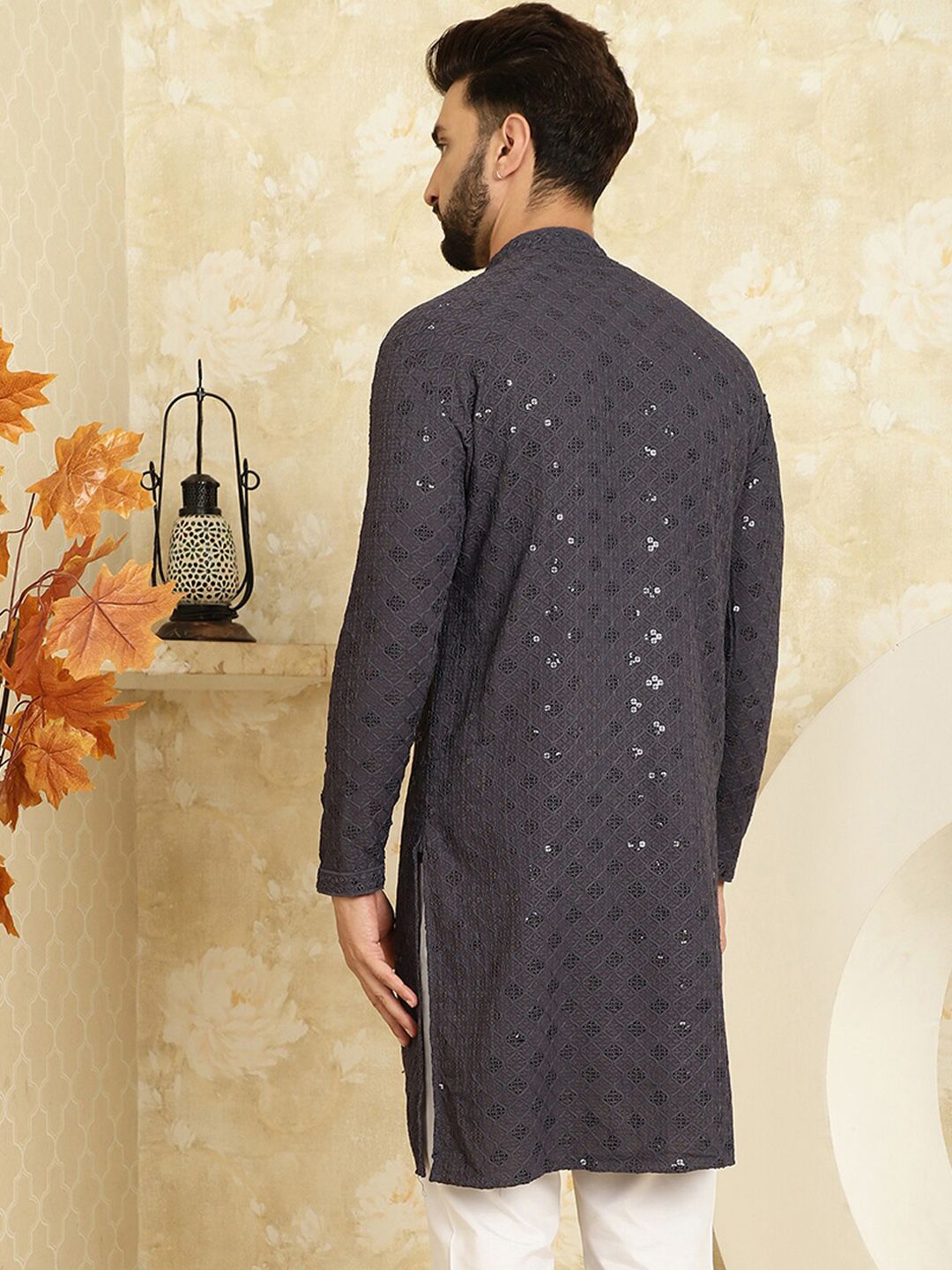 SOJANYA Dihiasi Kolar Mandarin Kurta Kapas Tulen Lurus