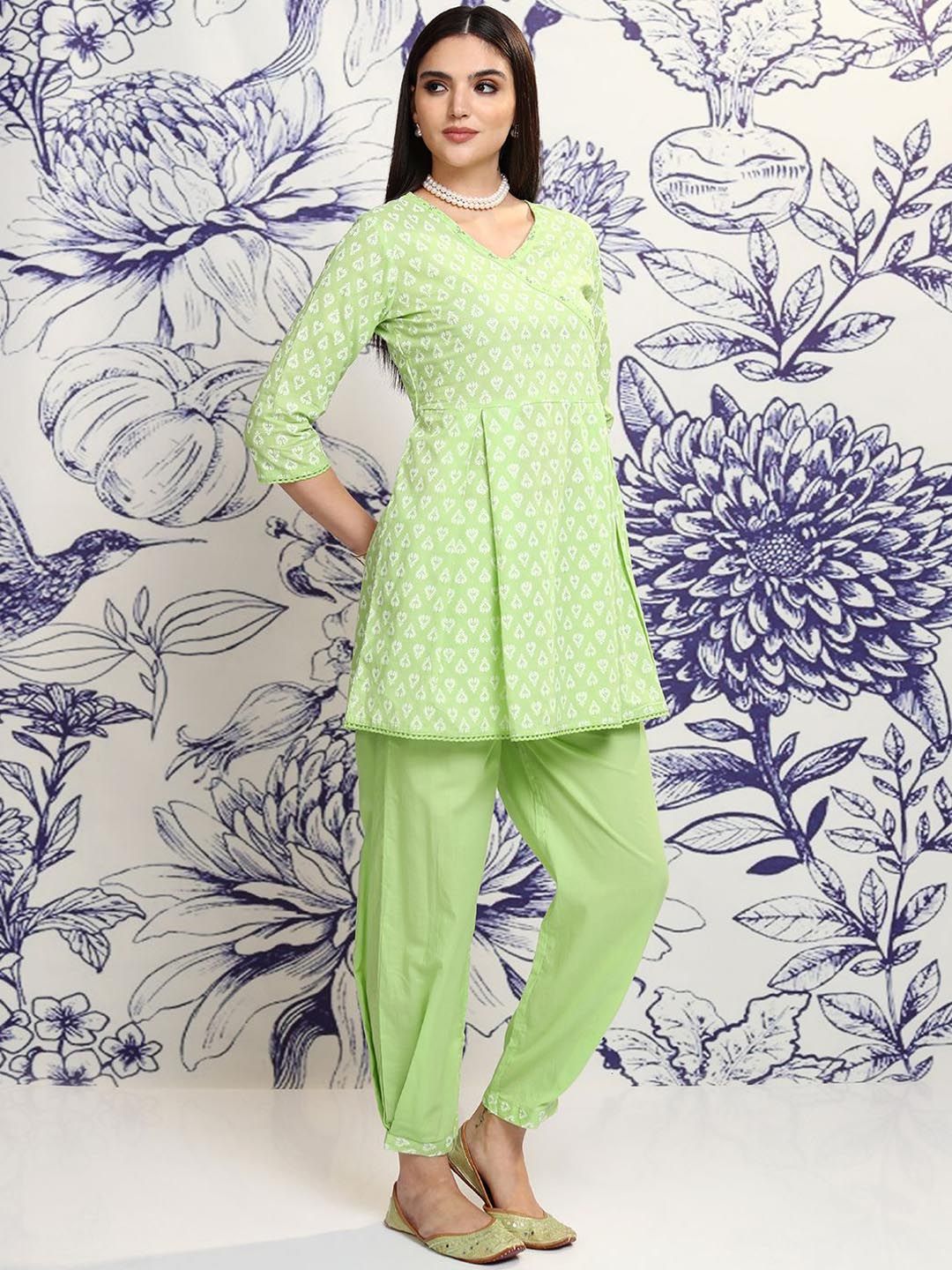 Vishudh Green Printed Pure Cotton Tunic & Trousers