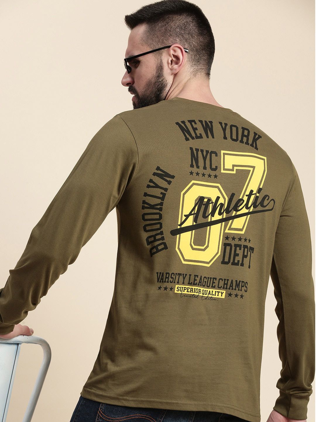 DILLINGER Typography Printed Round Neck Long Sleeves Pure Cotton T-shirt