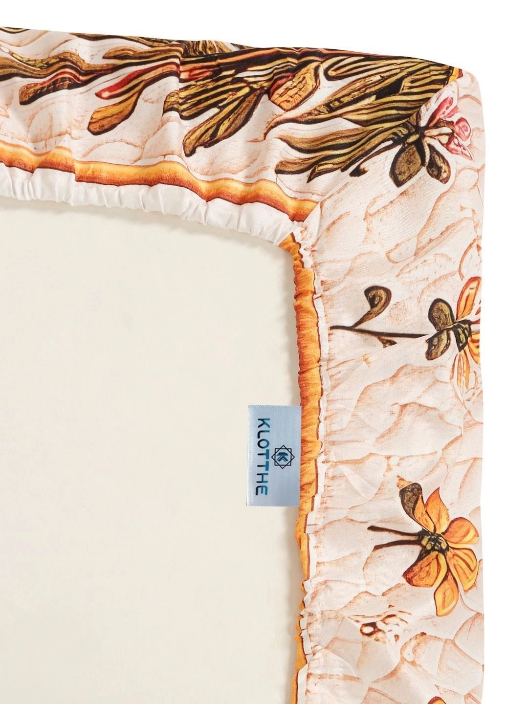 KLOTTHE Berwarna Krim & Coklat Floral 400 TC Cadar King dengan 2 Sarung Bantal