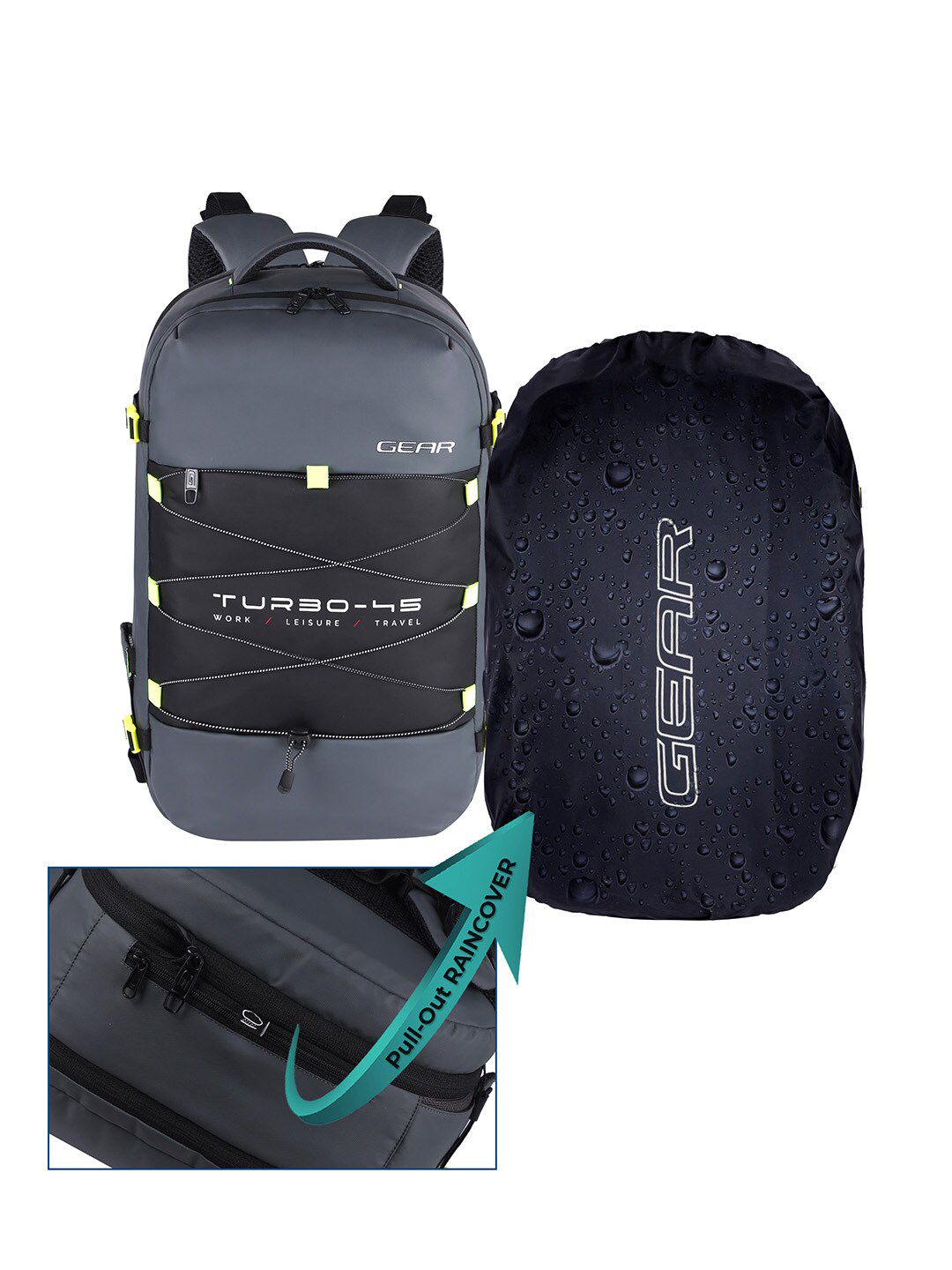 Gear Unisex Grey & Black Contrast Detail Backpack with Compression Straps