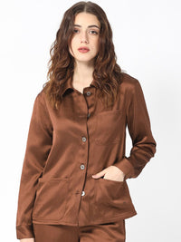 RAREISM Spread Collar Boxy Satin Shacket