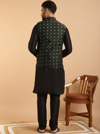 SOJANYA Men Green & White Ethnic Motifs Jacquard Kurta & Churidar with Nehru Jacket