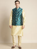 SOJANYA Kurta Motif Etnik Berwarna Emas Lelaki dengan Churidar