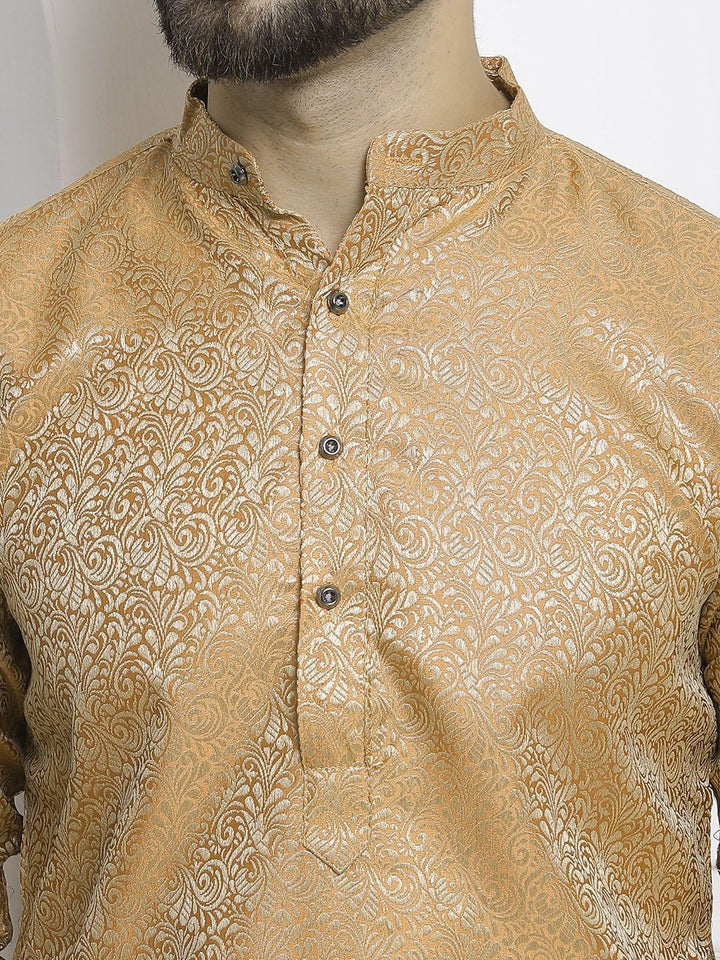 SOJANYA Lelaki Motif Etnik Kuning Mustard Sulam Kurta