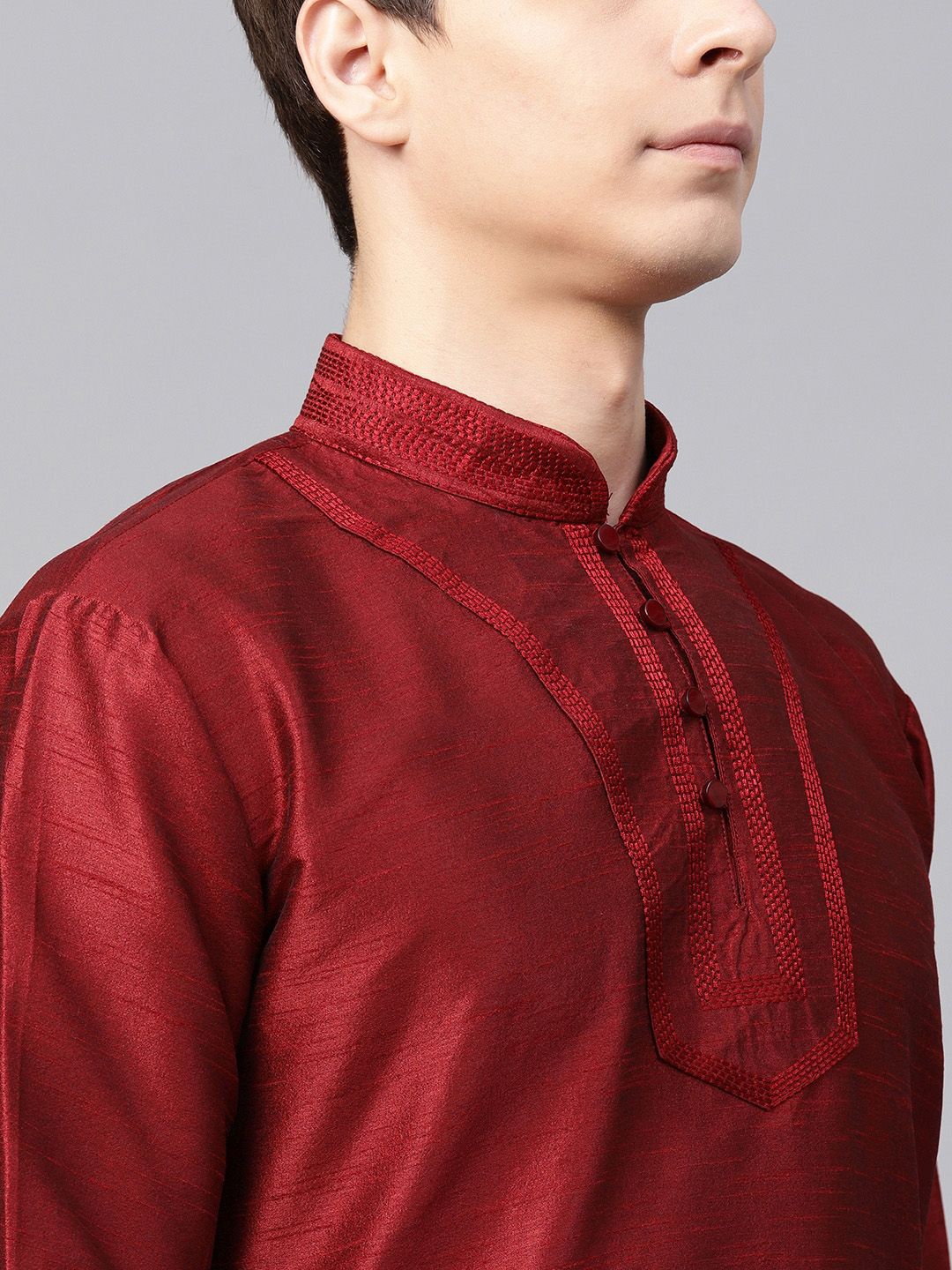 SOJANYA Men Maroon Solid Straight Kurta