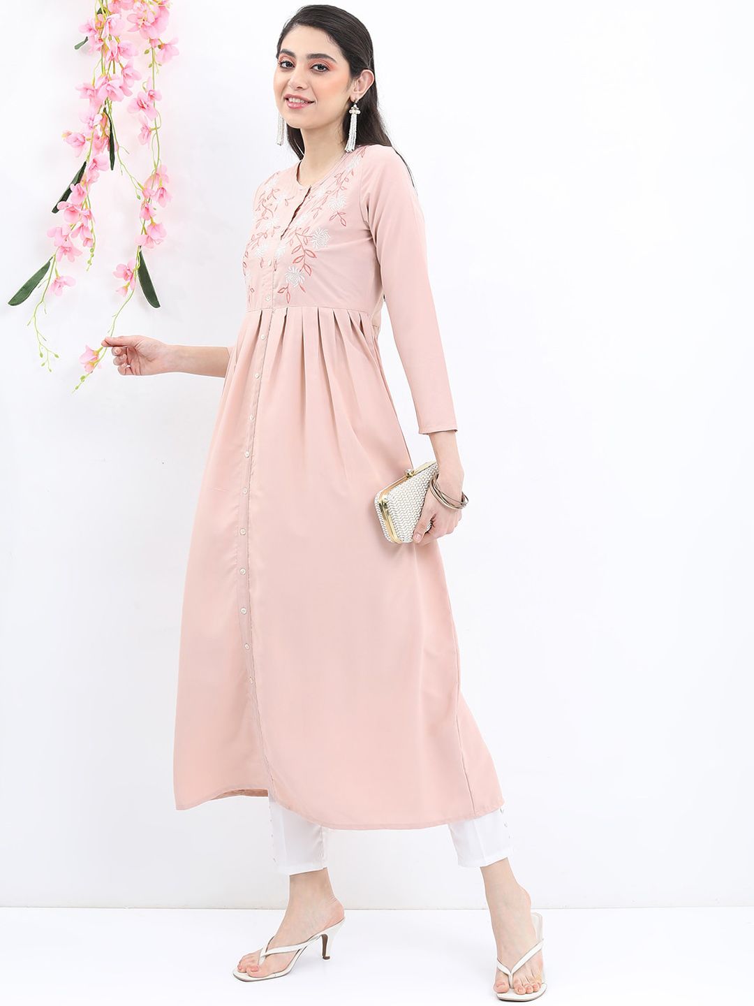 Vishudh Floral Yoke Design Gathered Or Pleated Kurta