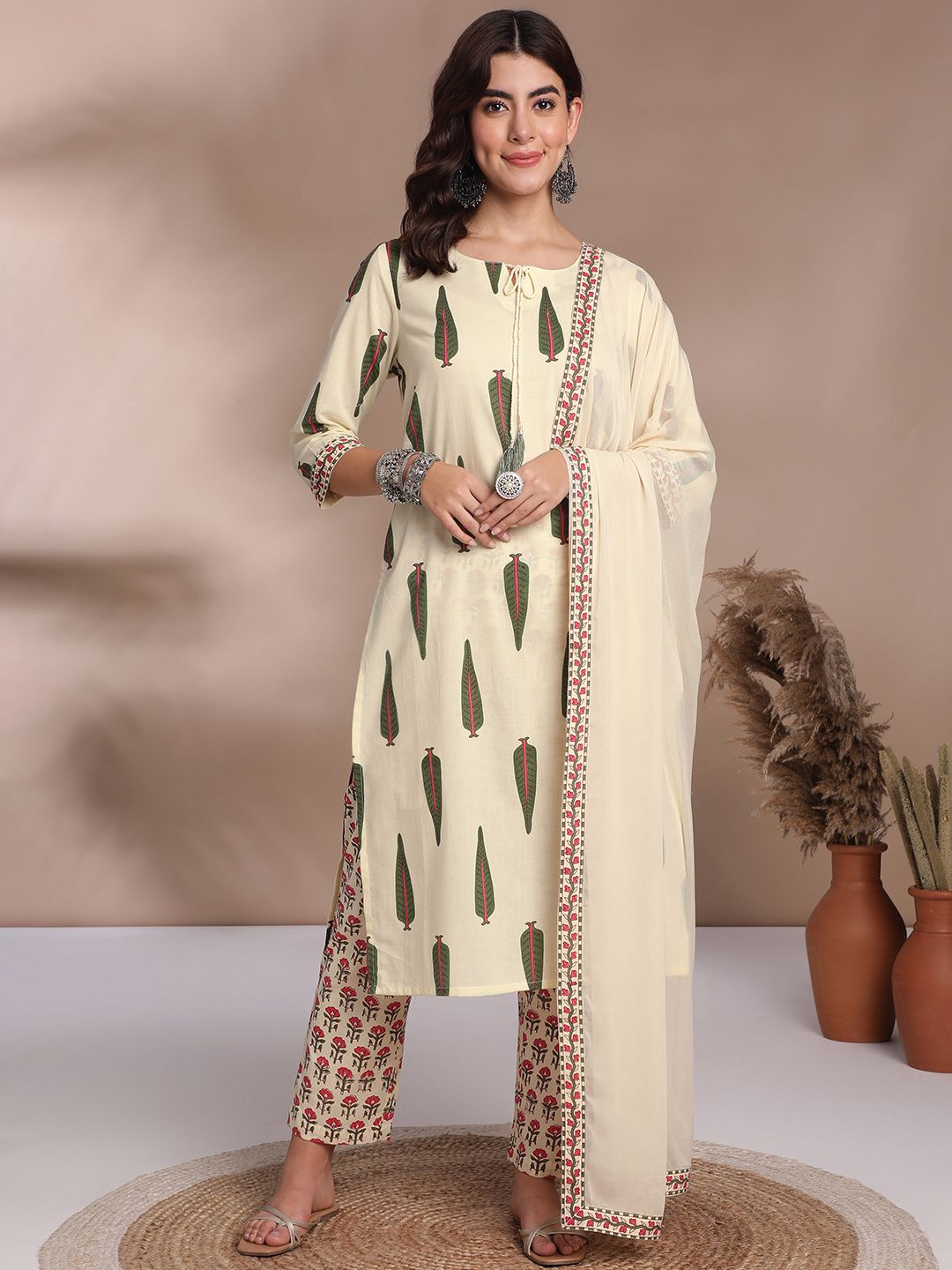 Anouk Women Floral Print Pure Cotton Kurta with Trousers & Dupatta