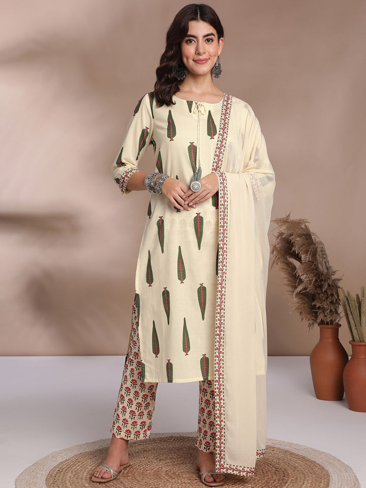 Anouk Women Floral Print Pure Cotton Kurta with Trousers & Dupatta