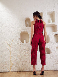 Berrylush Floral Printed Halter Neck Pleated Culotte Jumpsuit