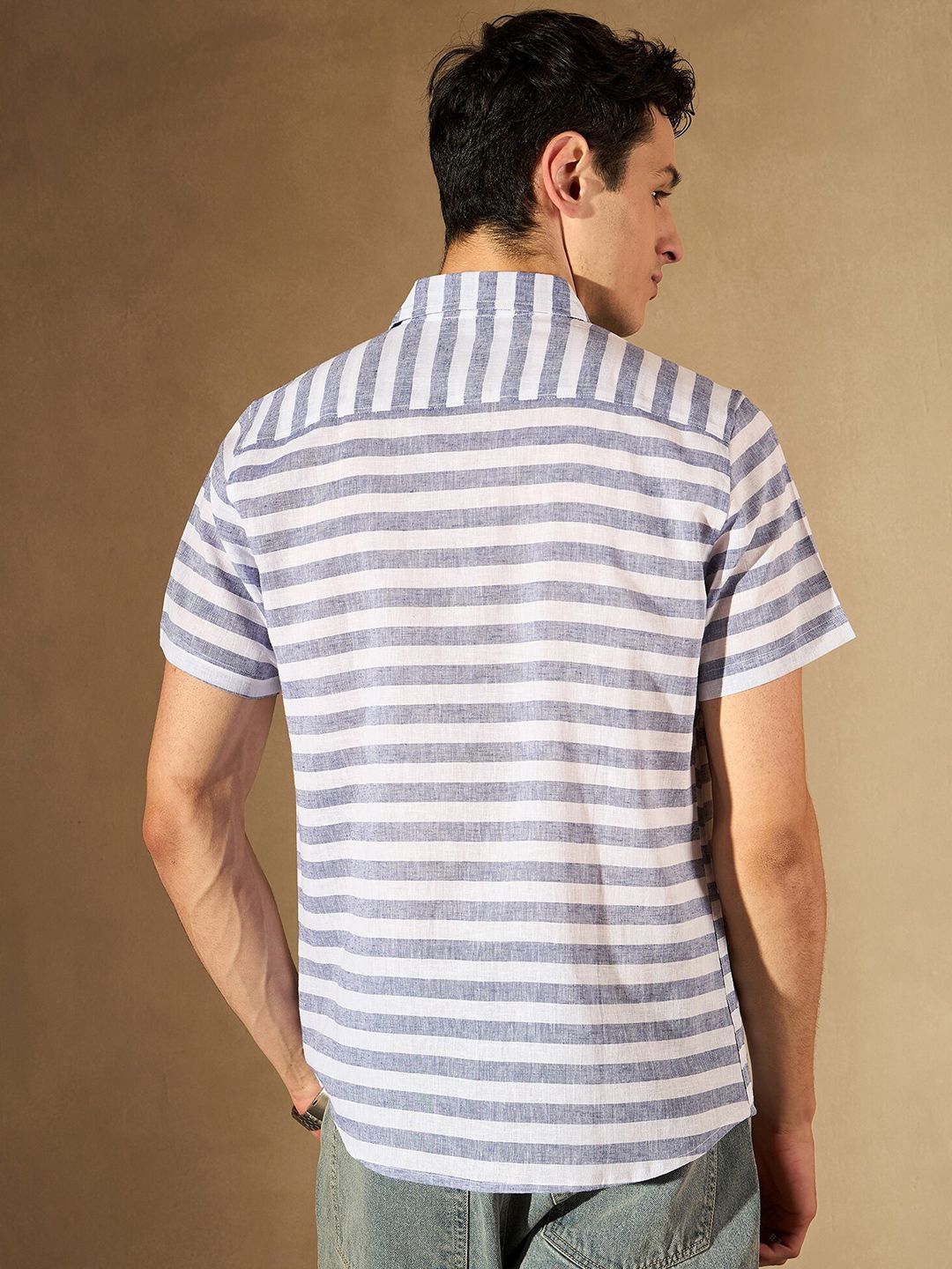 DENNISON Horizontal Striped Spread Collar Pure Cotton Smart Casual Shirt