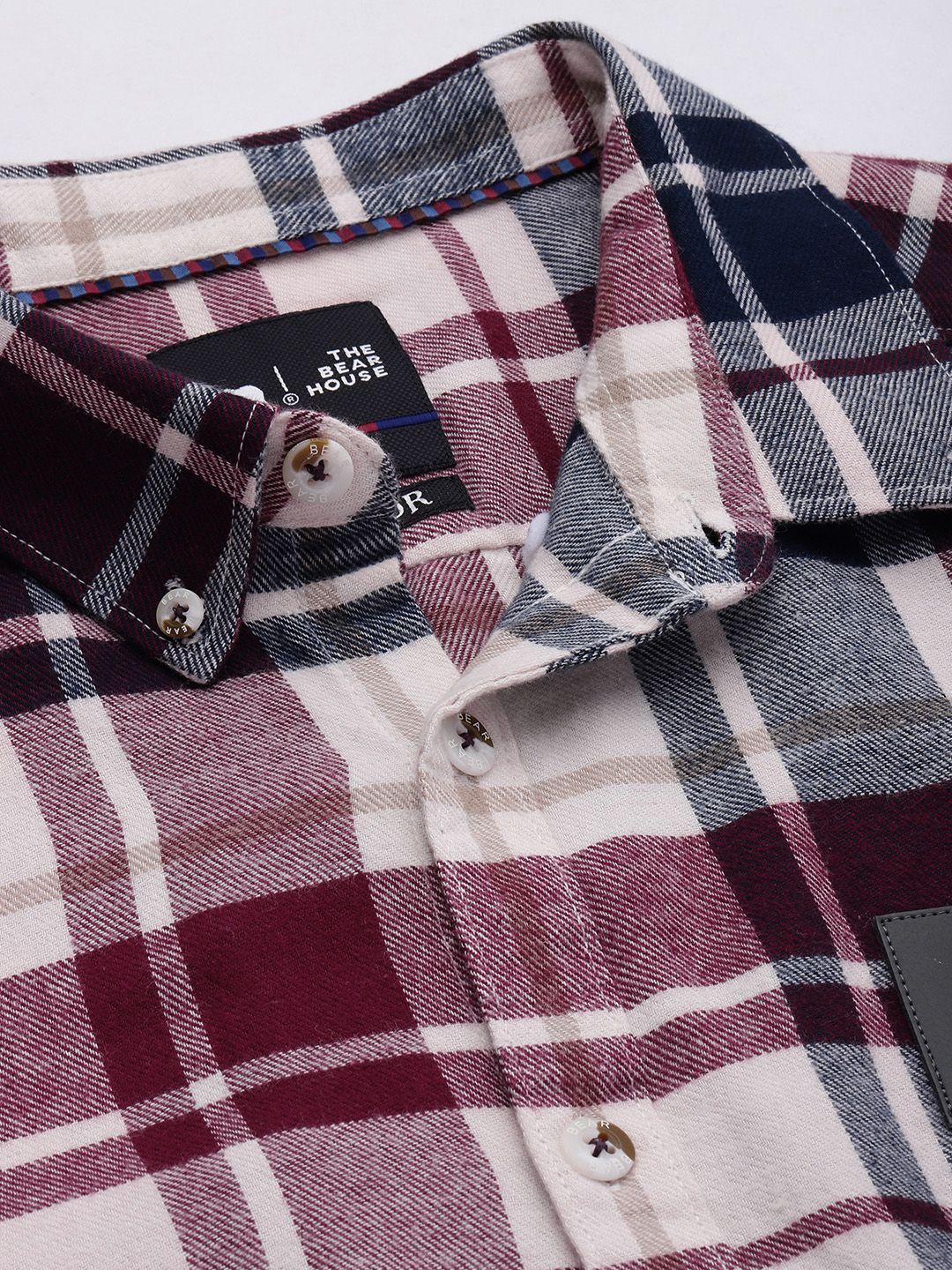 THE BEAR HOUSE Ardor Edition Men White Slim Fit Tartan Checked Pure Cotton Casual Shirt