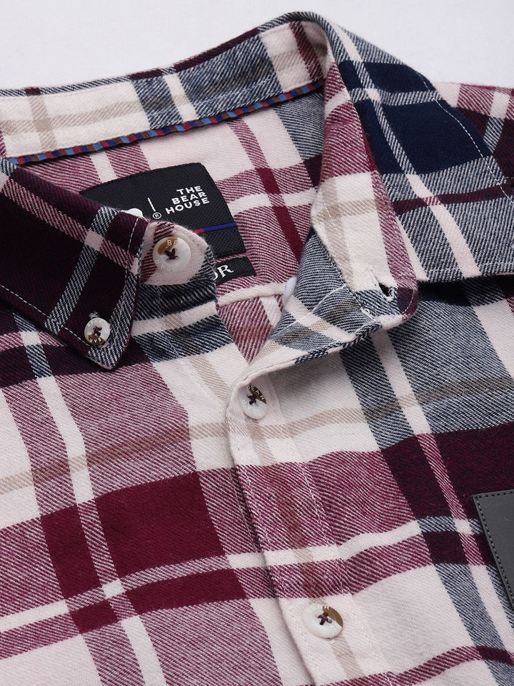 THE BEAR HOUSE Ardor Edition Men White Slim Fit Tartan Checked Pure Cotton Casual Shirt