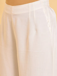 W Women White Mid-Rise Parallel Trousers