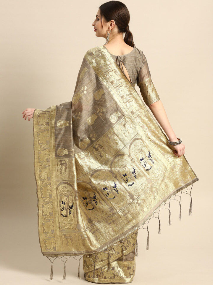 Saree mall Brown Woven Design Silk Blend Sarees
