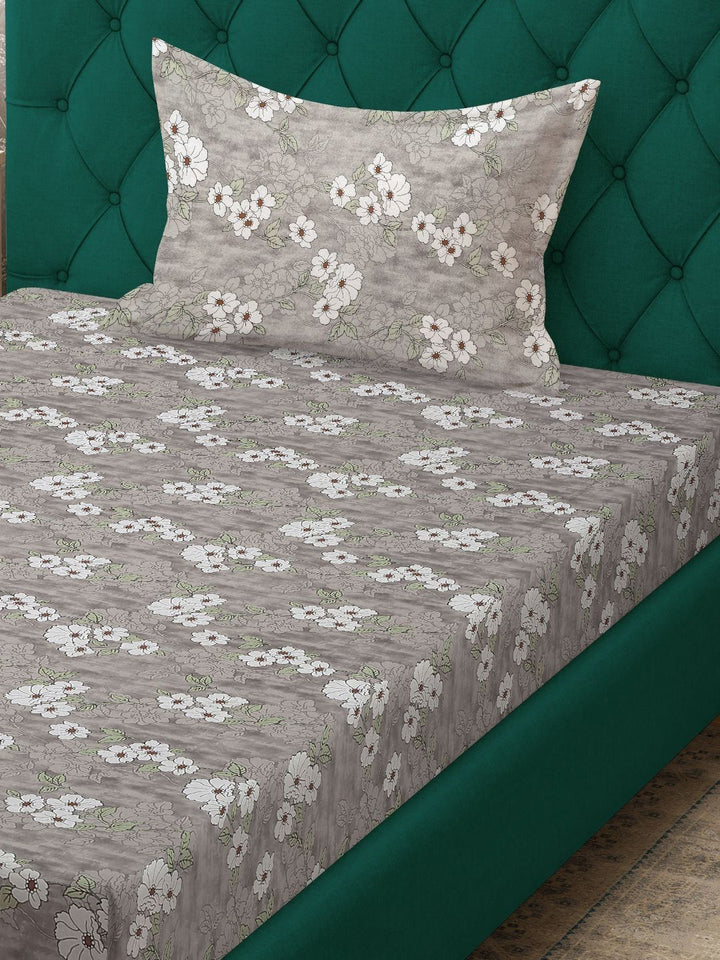 KLOTTHE Grey Printed Pure Cotton 400TC Single Dipasang Cadar & 1 Sarung Bantal