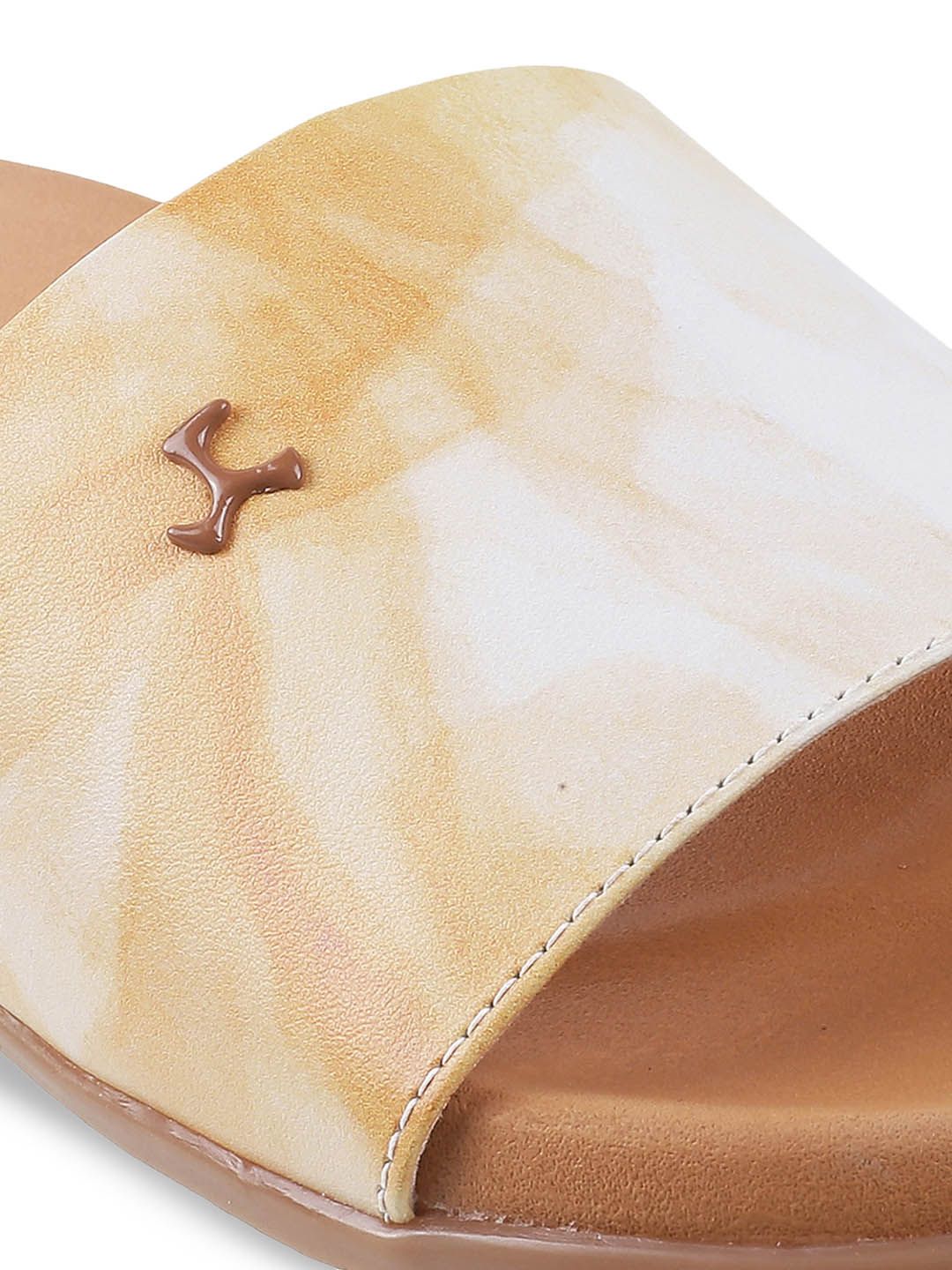 Mochi Women Tan Brown Printed Open Toe Flats