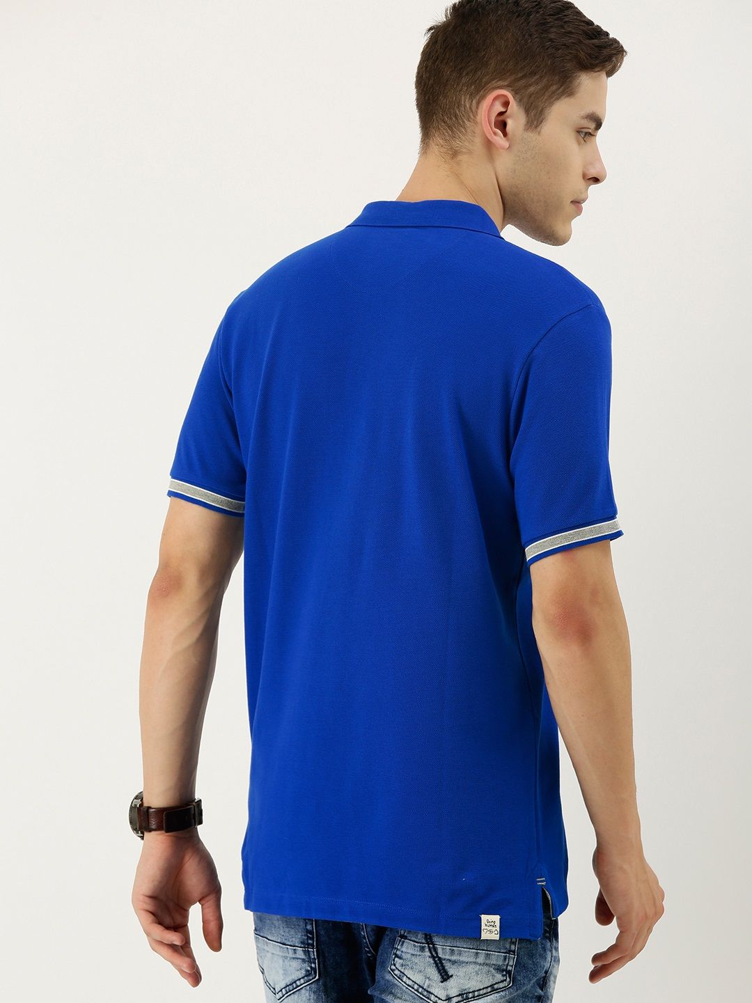Being Human Men Blue Solid Polo Collar Pure Cotton T-shirt