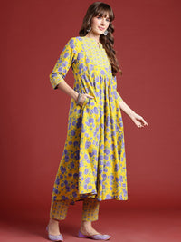 Anouk Floral Printed Regular Sequinned Pure Cotton Kurta With Trousers & Dupatta