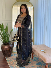 KALINI Floral Embroidered Sequinned Straight Kurta With Trousers & Dupatta