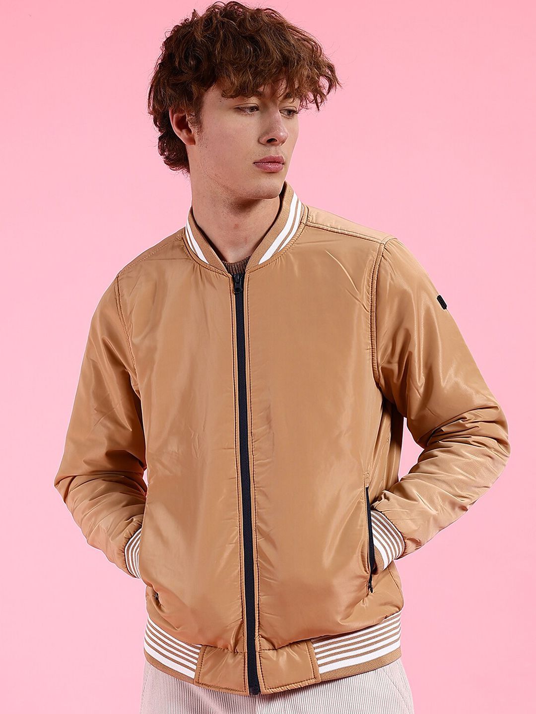 The Indian Garage Co Men Solid Regular Fit Bomber Jacket