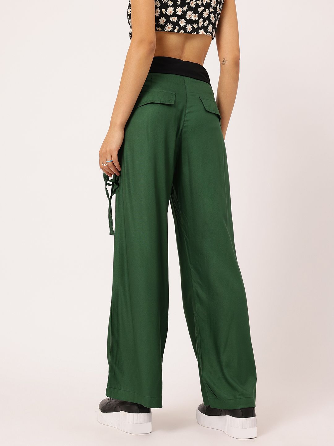 DressBerry Women Tie-Up Pockets Flared Trousers