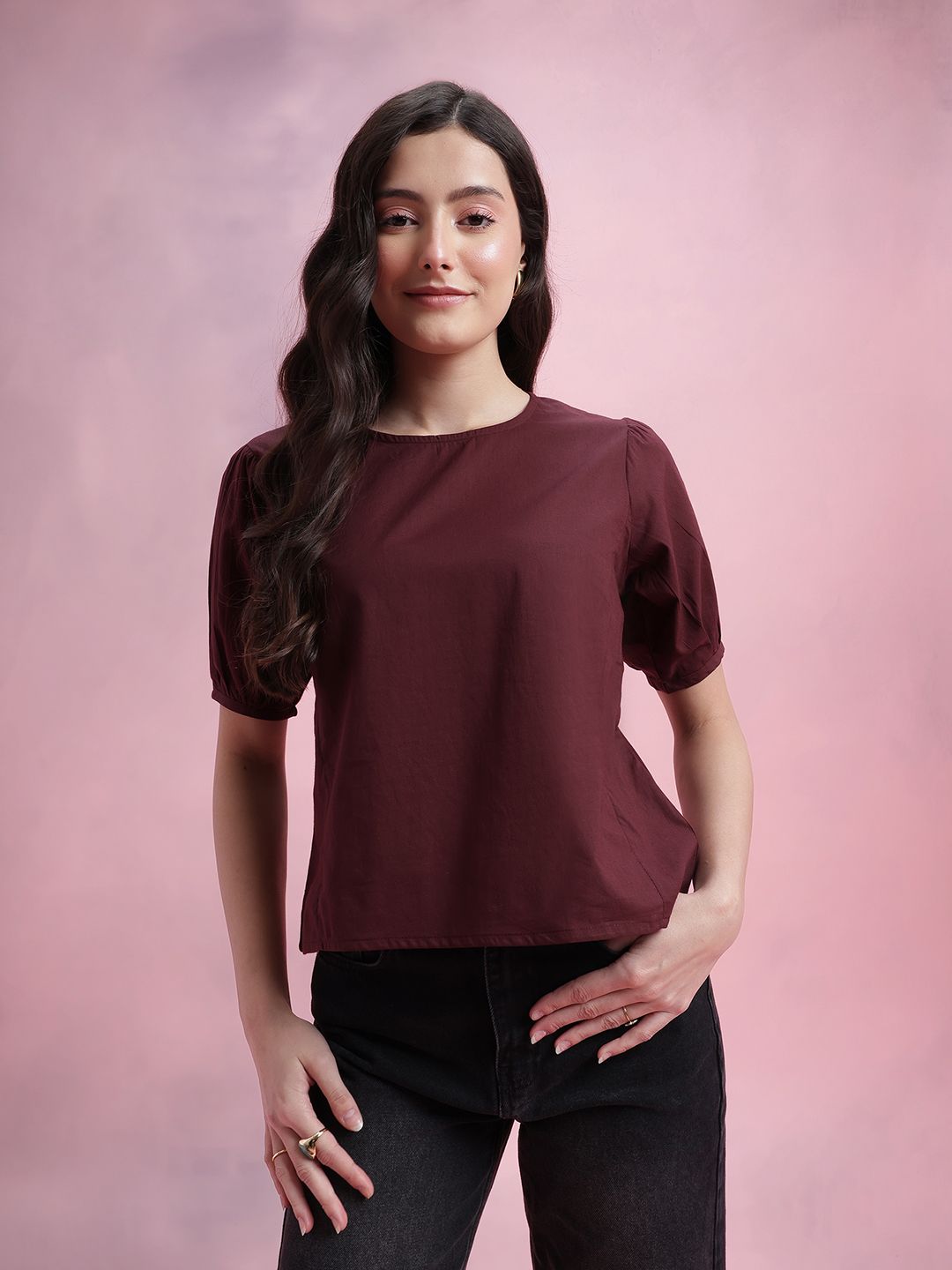 DressBerry Puff Sleeves Pure Cotton Top