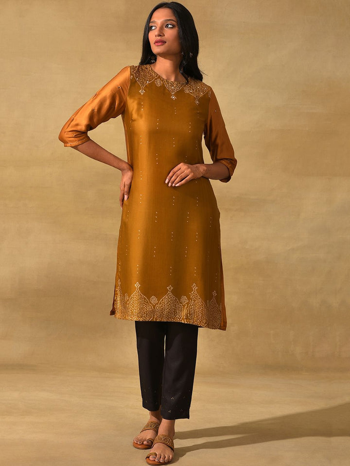 W The Folksong Bandhani Printed Mirror Work Kurta