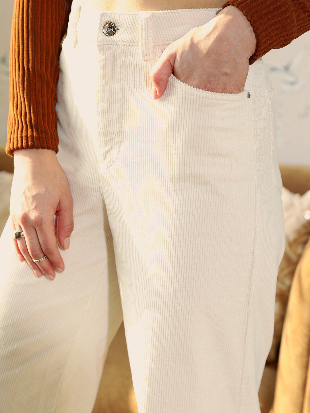 STREET 9 Women Beige Loose Fit High-Rise Cotton Trousers